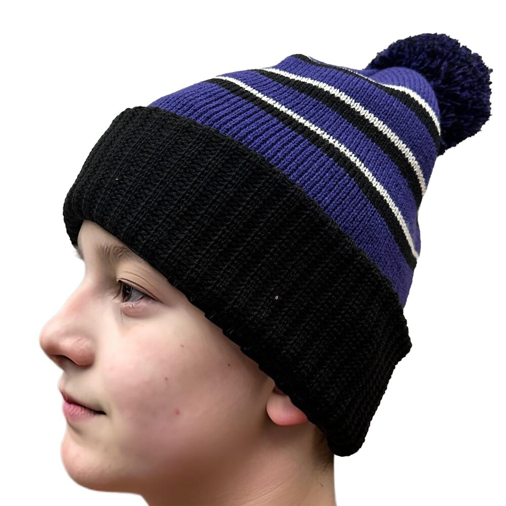 6435 Winter Soft Unisex Cuff Pom Pom Multi Color Stripe Knit Beanie Hat